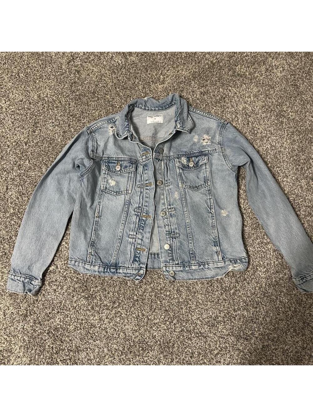 Old Navy Distressed Denim Jacket Women's Medium Light Wash Jean Jacket